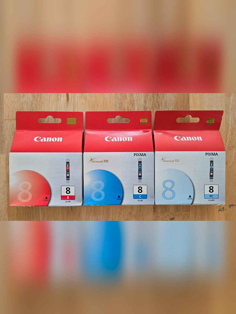 Canon CLI-8R CLI-8C CLI-8PC Red Cyan Photo Cyan Ink Tank Pixma New ChromaLife100